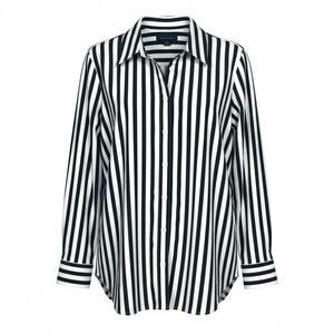 Ann Taylor Women's Size L Black White Stripped Cotton Blend Button-Up Shirt